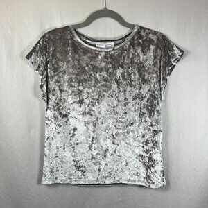90s Y2K-Style Whimsigoth Silver Metallic Crushed Velvet Baby Tee